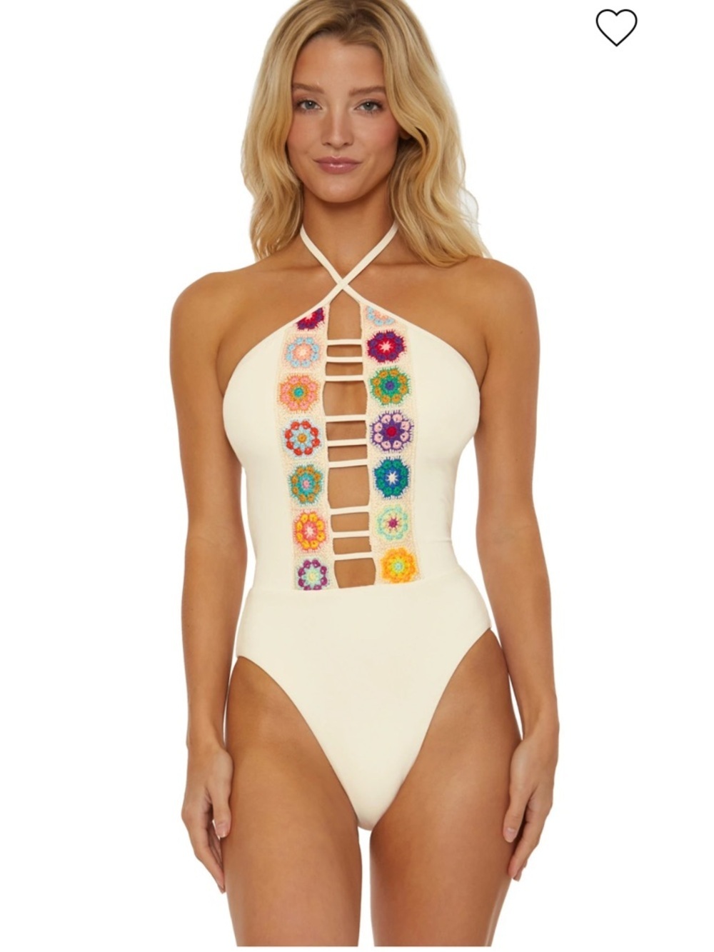ISABELLA ROSE   ! Cream Halter One-Piece Swimsuit with  Crochet Front! NWT! L